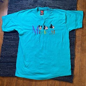 vintage Mickey teal single stitch embroidered cotton tee / medium
